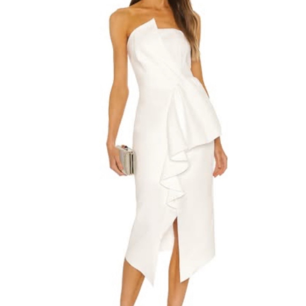 REVOLVE Asymmetrical White Strapless Dress